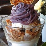 Cafe 中野屋『紫芋とラムレーズンアイスのモンブランパフェ ノワゼット風味のダコワーズ入り』